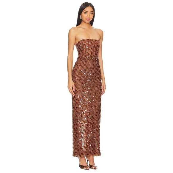 Camila Coelho Cartagena Maxi Dress in Caramel XXSmall New Womens Sequin Gown - Picture 4 of 10